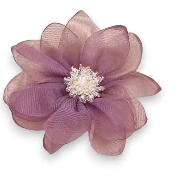 Lavender Purple Flower Crystal Fabric Rosette Choker Wrap Necklace - NEW - Picture 3 of 4